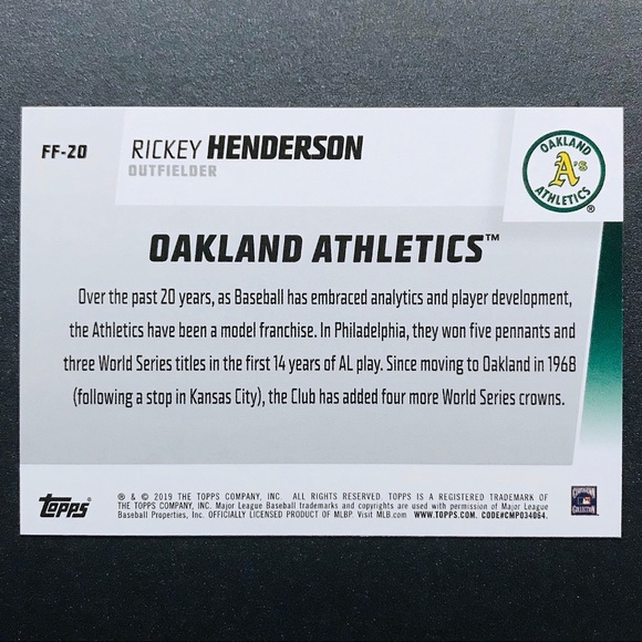 Rickey Henderson - 2019 Topps Franchise Feats #FF-20 - Picture 2 of 2